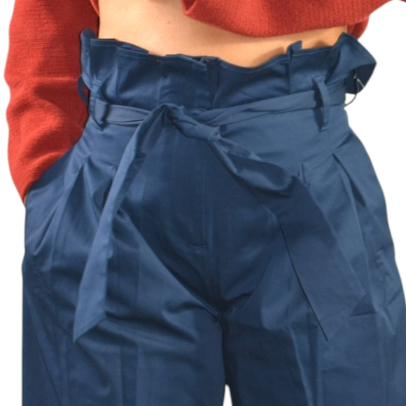 M Martin Pants Blue Cotton Sateen Trousers Wide Loose Straight Crop Paperbag 2 - Picture 4 of 14